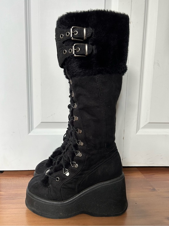 Not Indicated Shoes - Vintage Whimsygoth Grunge Black Faux Fur Winter Boots